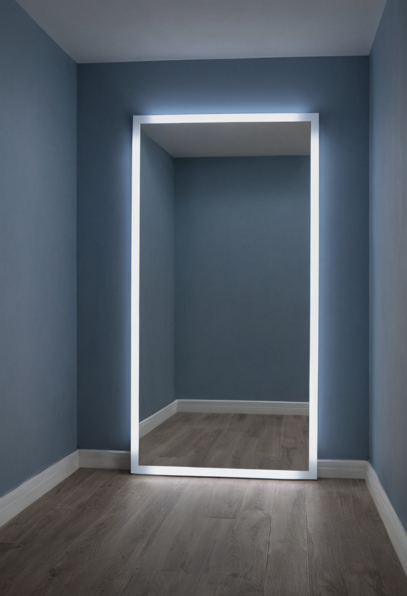 Daylight and floor mirrors can change how grey-blue wallpaper is perceived editorial visual