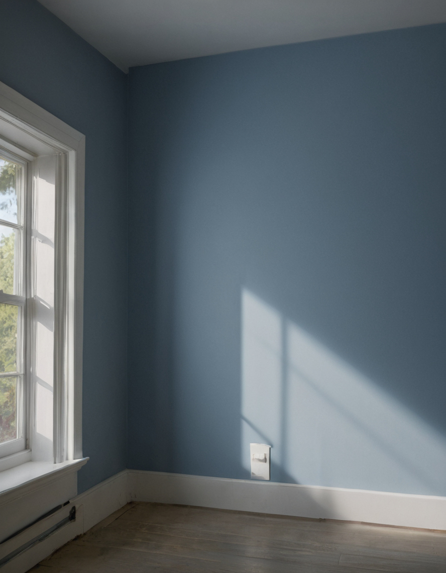 Beam overlap on grey-blue wallpaper should be verified on the vertical wall plane editorial visual